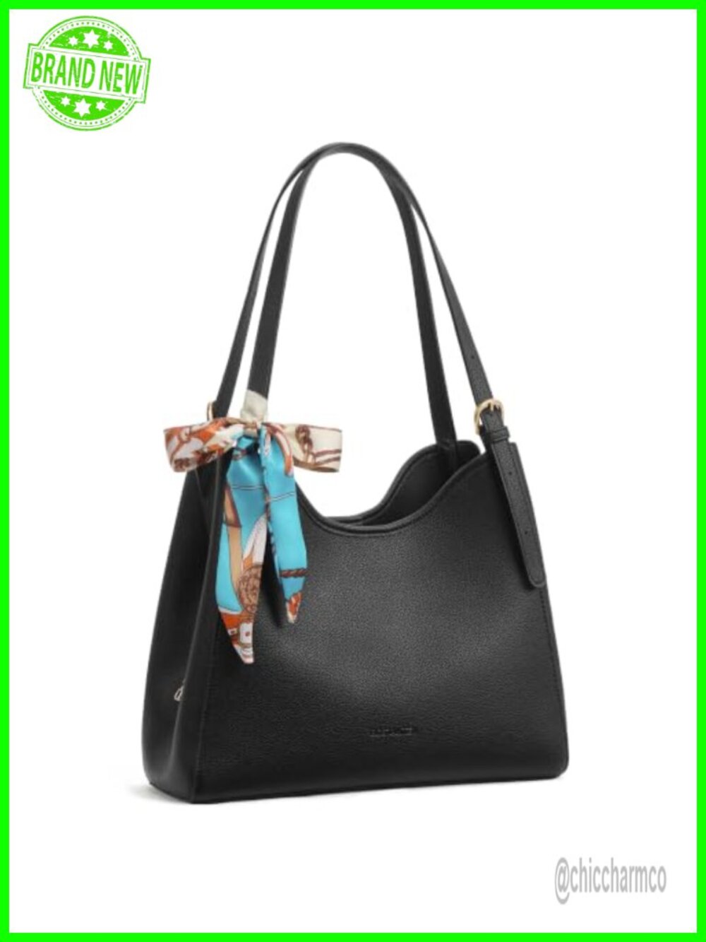 Pebbled Leather Shoulder Bag 3 Compartment Purse Handbag